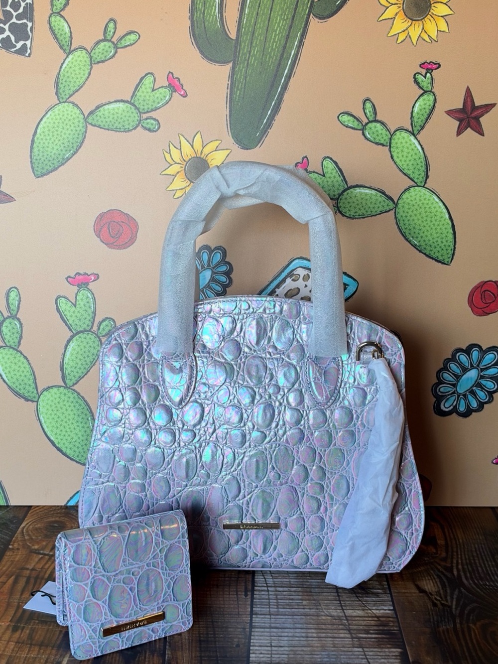 SET BRAHMIN ROSETTA LAVENDER DEWDROP & JANE LAVENDER DEW DROP WALLET NWT FIRM